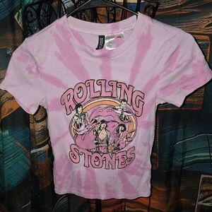 Divided Pink Tie-Dye Rolling Stones Womens XS T-Shirt Vintage (Travis-17)
